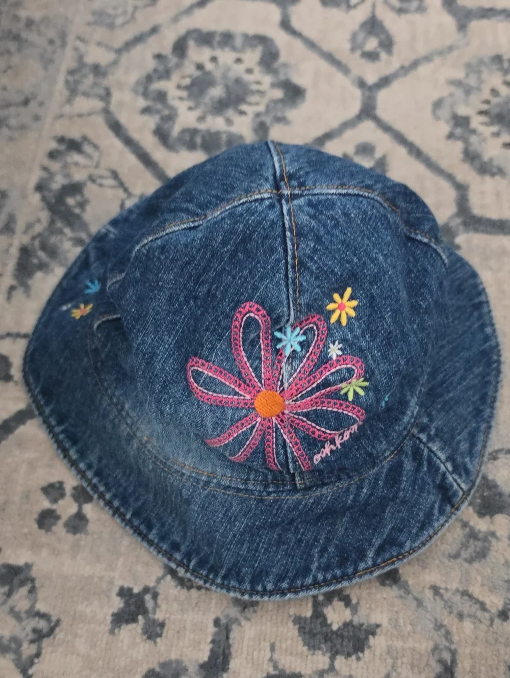 Vintage OshKosh B'gosh Denim Embroidered Floral Bucket Hat Sz 2T - 4T Y2K
